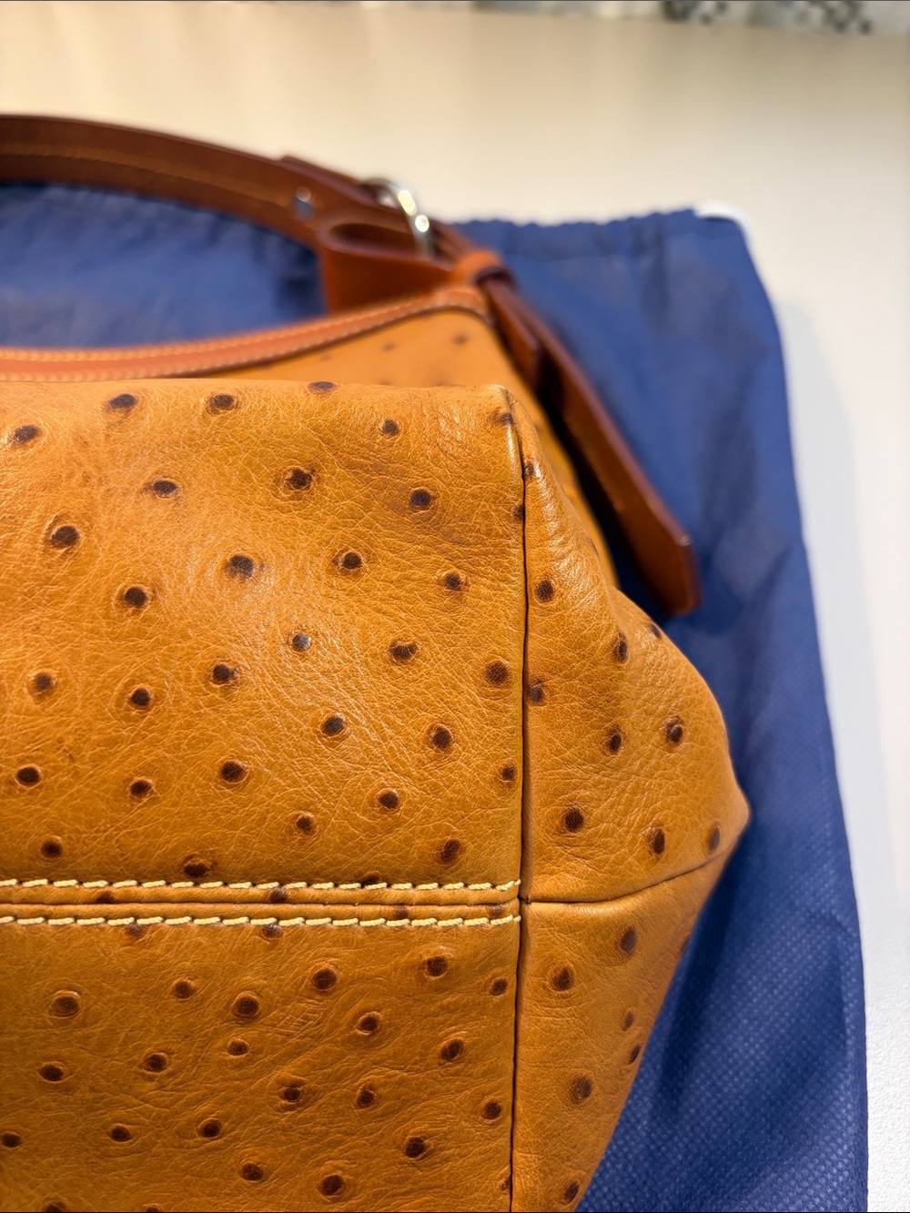 Dooney & Bourke Vintage Tan Ostrich-Embossed Leather Hobo Bag - Picture 6 of 11